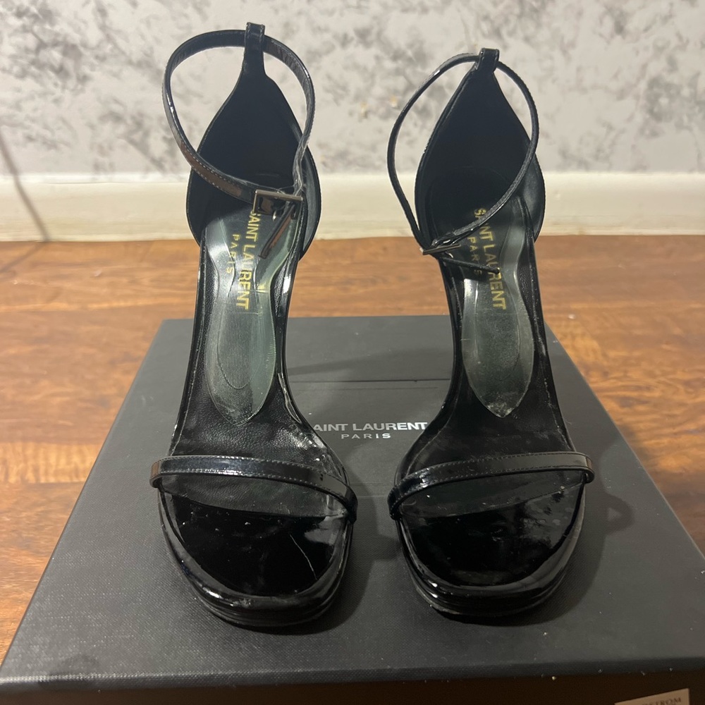 Saint Laurent Paris Black open toe heel.